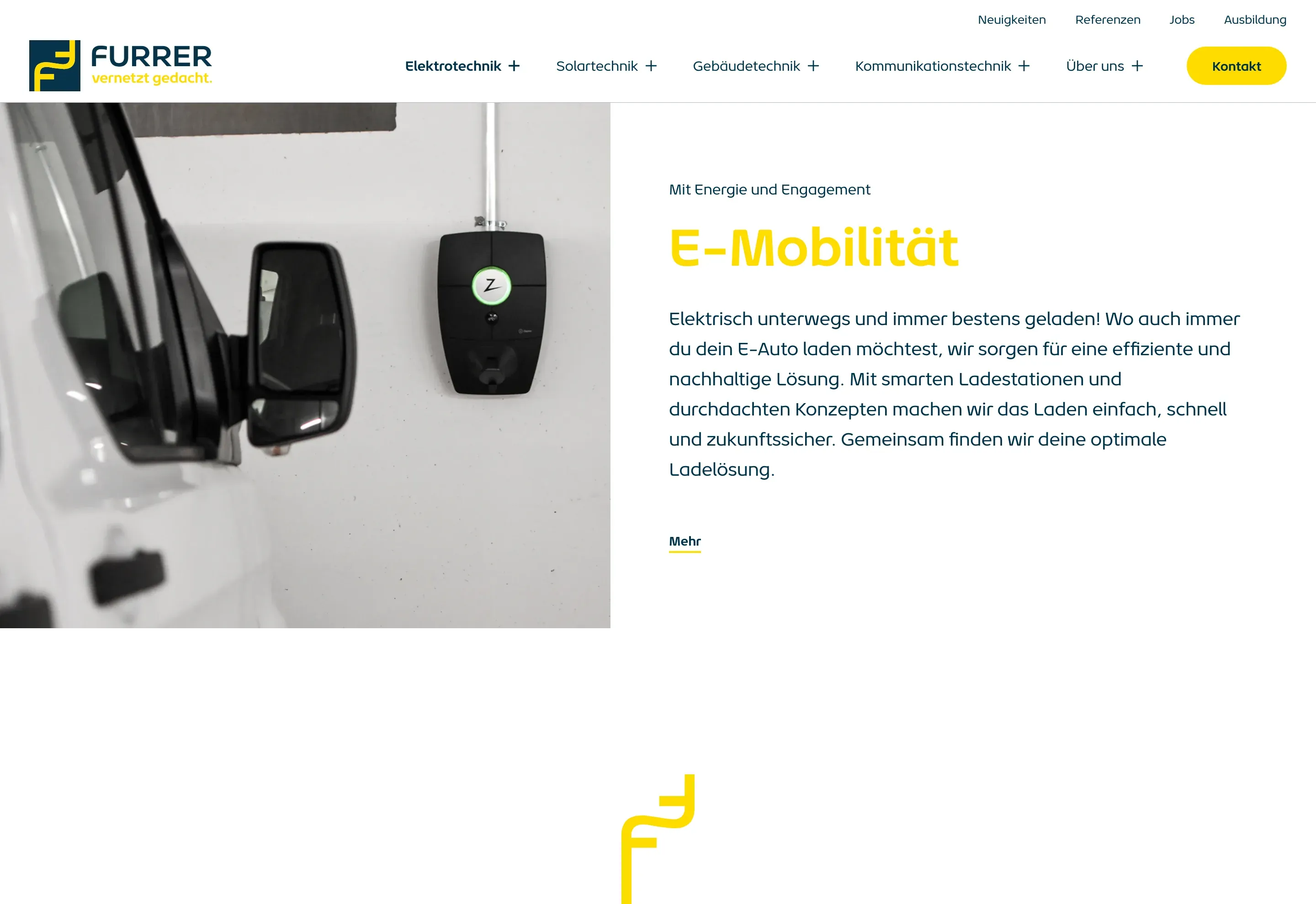 Eine Dienstleistungsseite im Detail, hier die E-Mobilität.