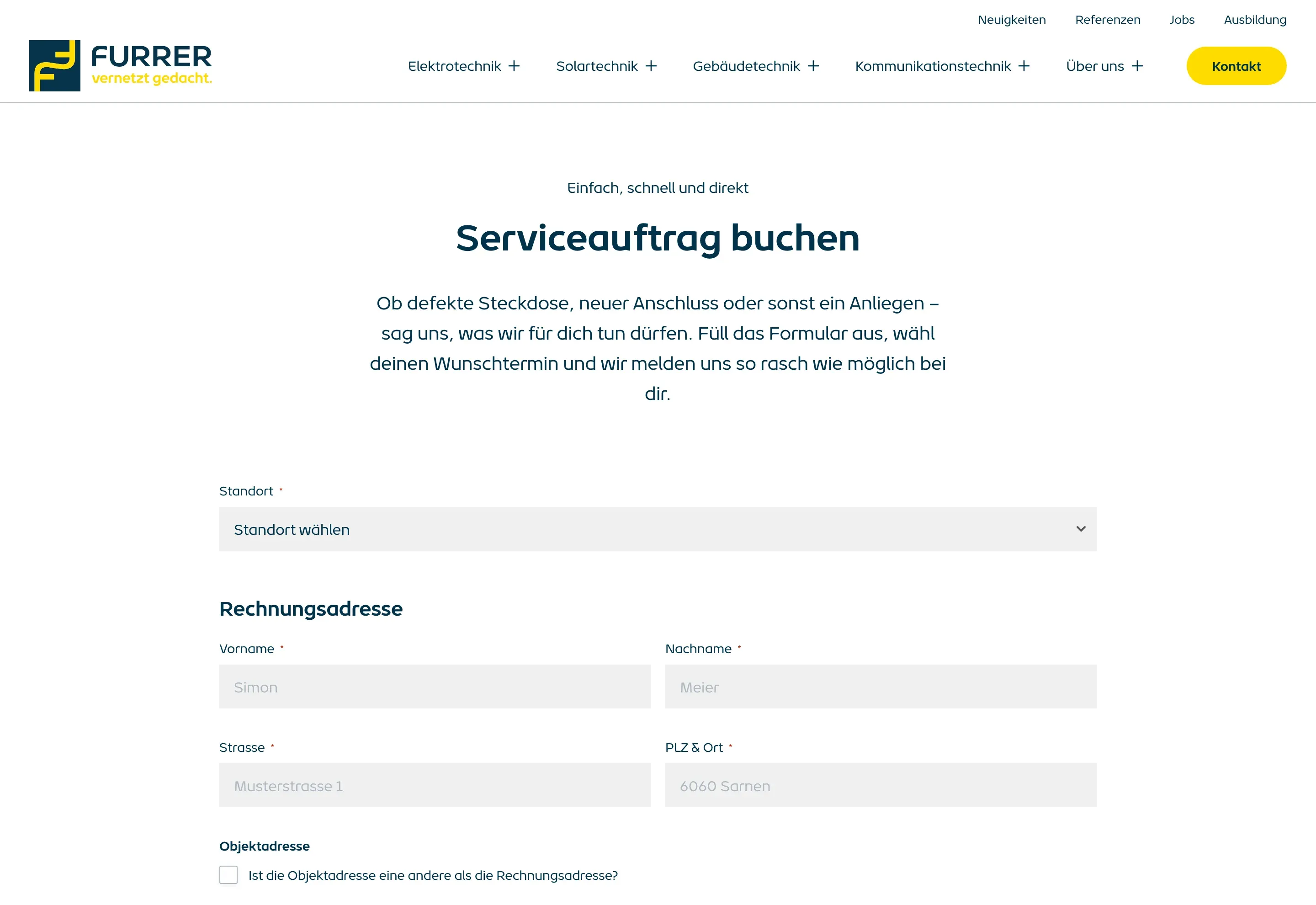 Online-Formular, um einen Service-Termin direkt zu buchen