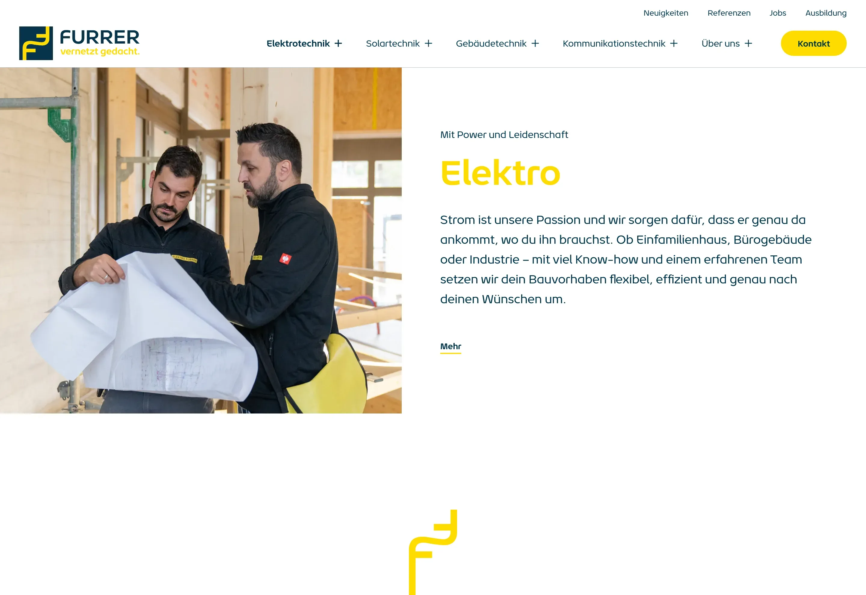 Dienstleistungsseite Elektroinstallationen der Elektro Furrer AG