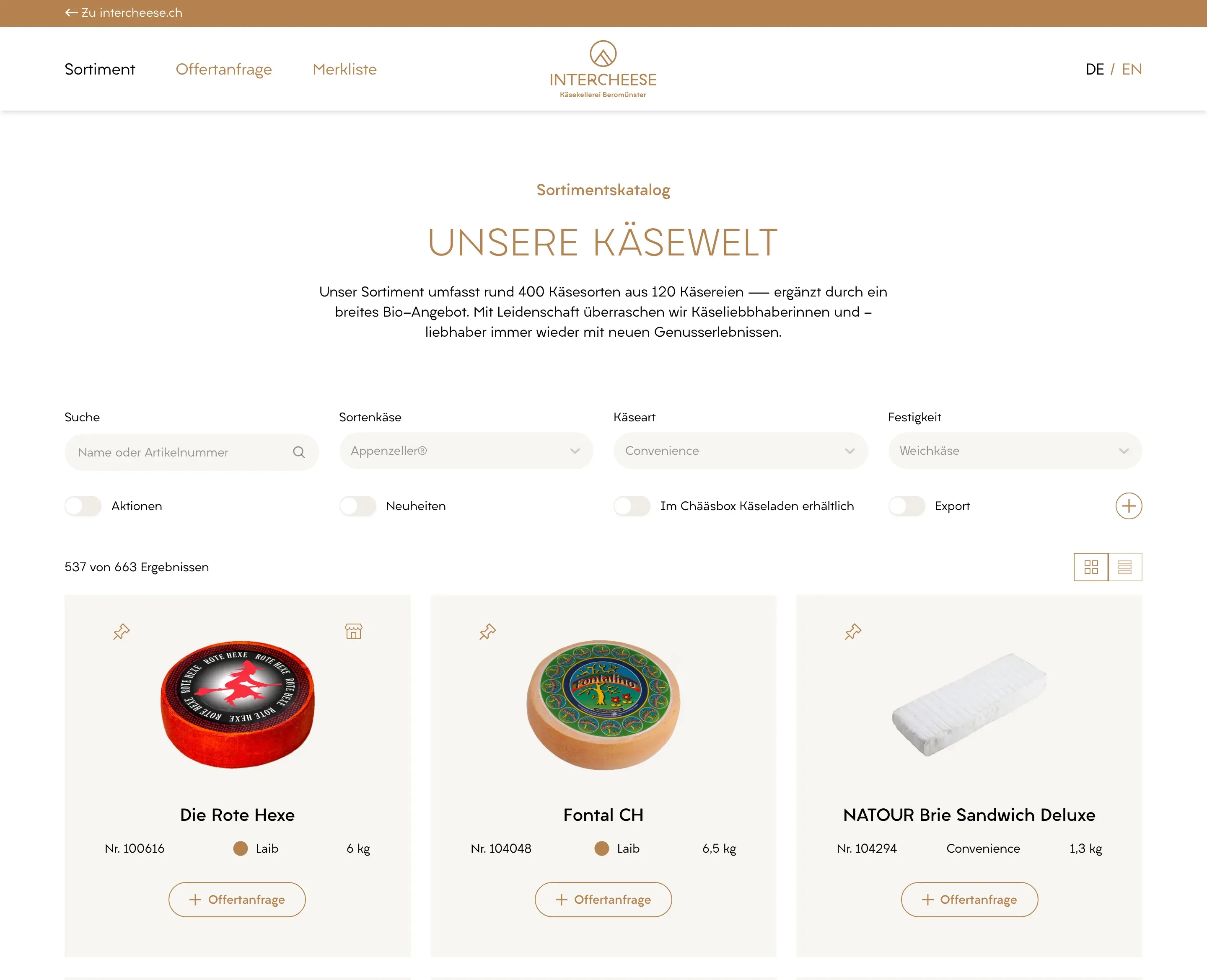 Screenshot von der Website Intercheese AG