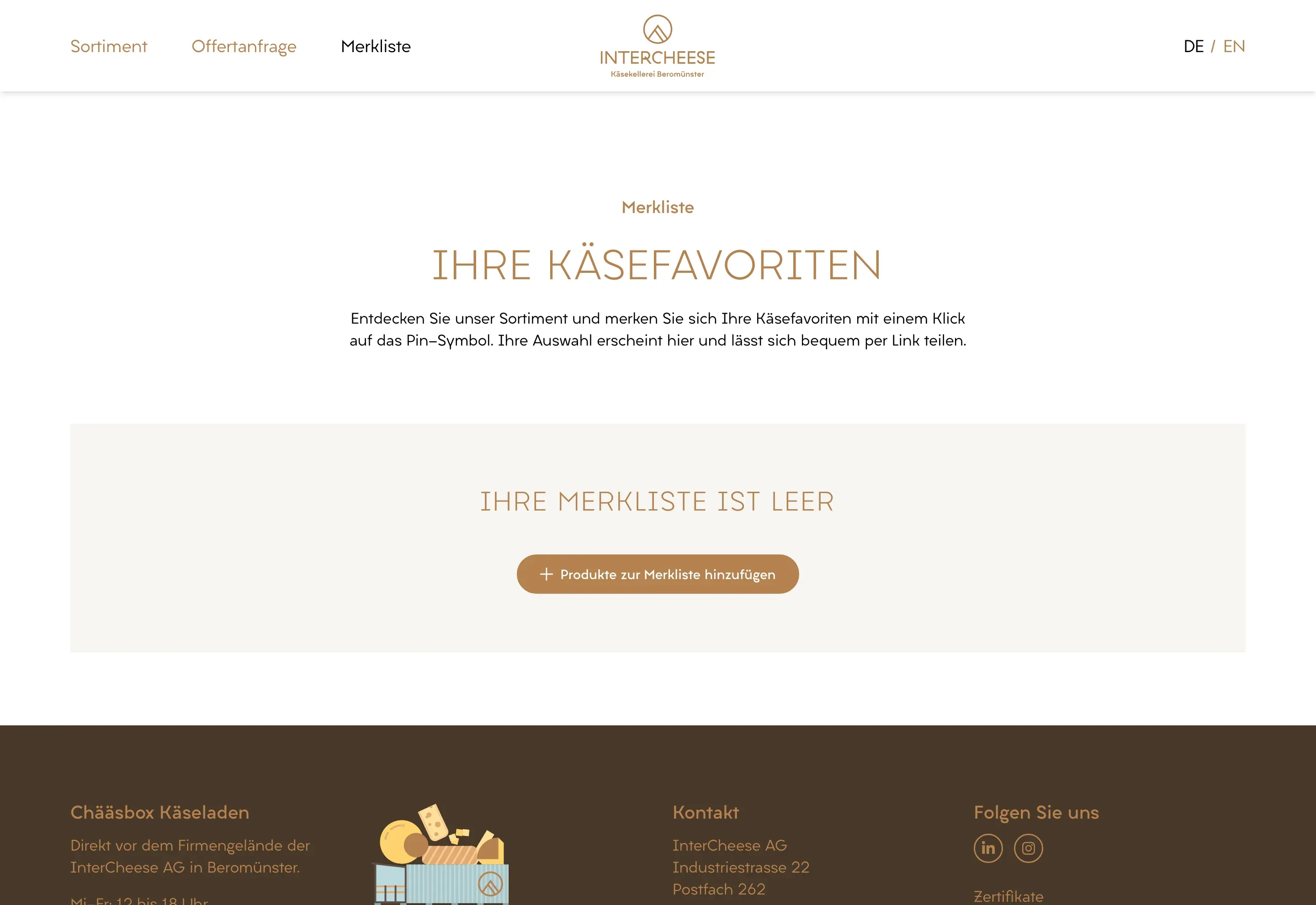 Merkliste, die sich per Link ohne Login teilen lässt