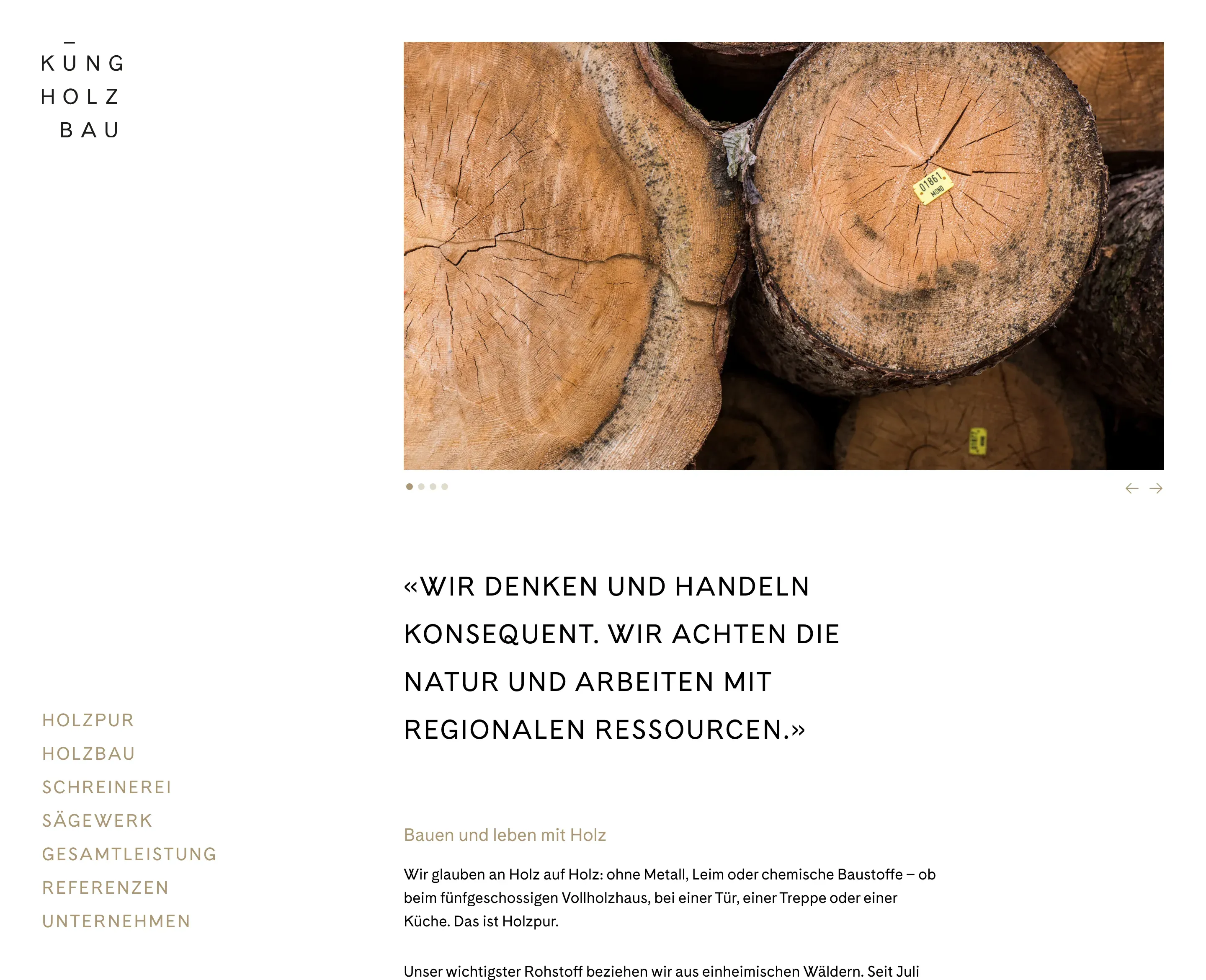 Screenshot von der Website Küng Holzbau AG