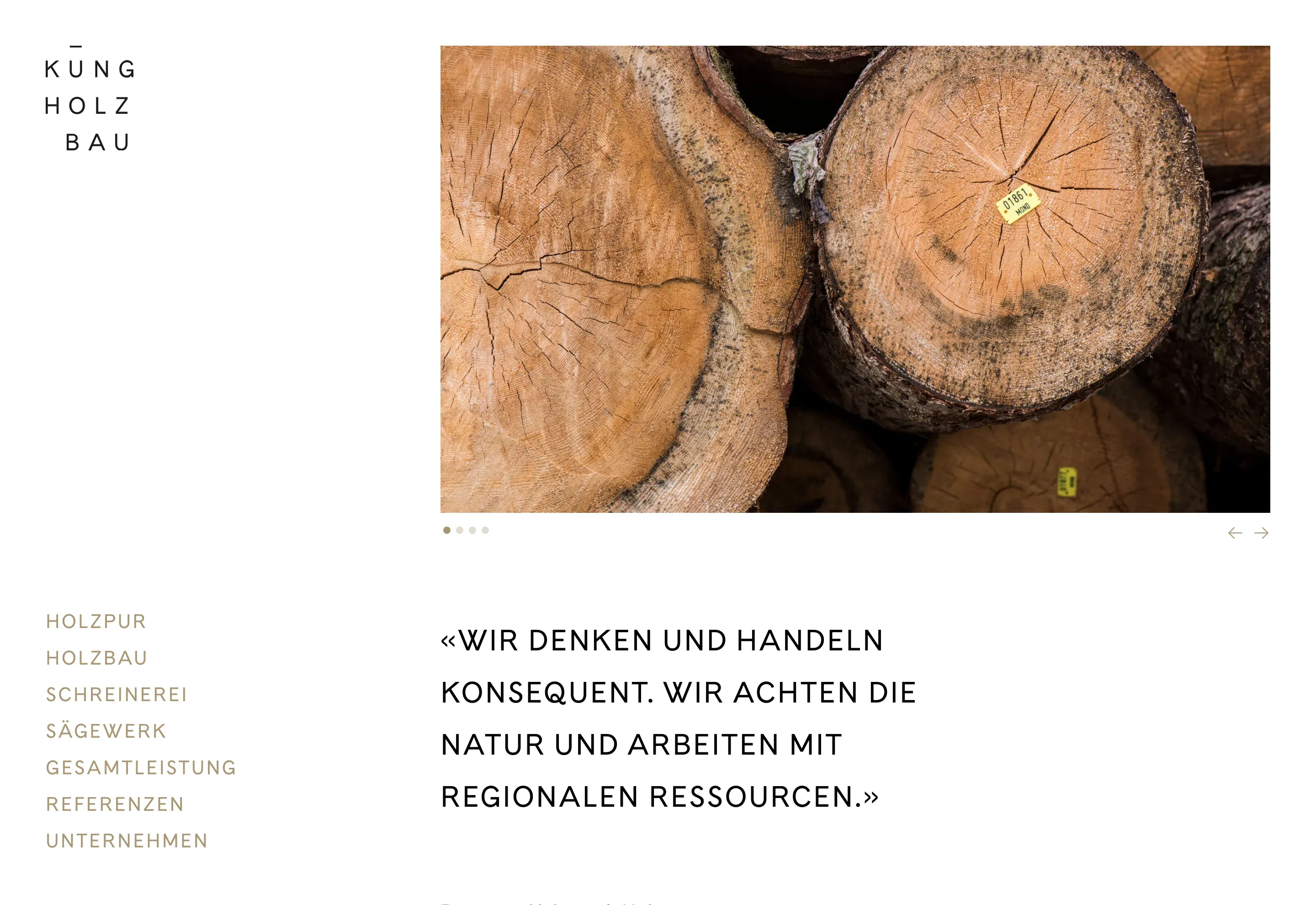 Startseite der Küng Holzbau AG im Zeichen der Philosophie «Holzpur»