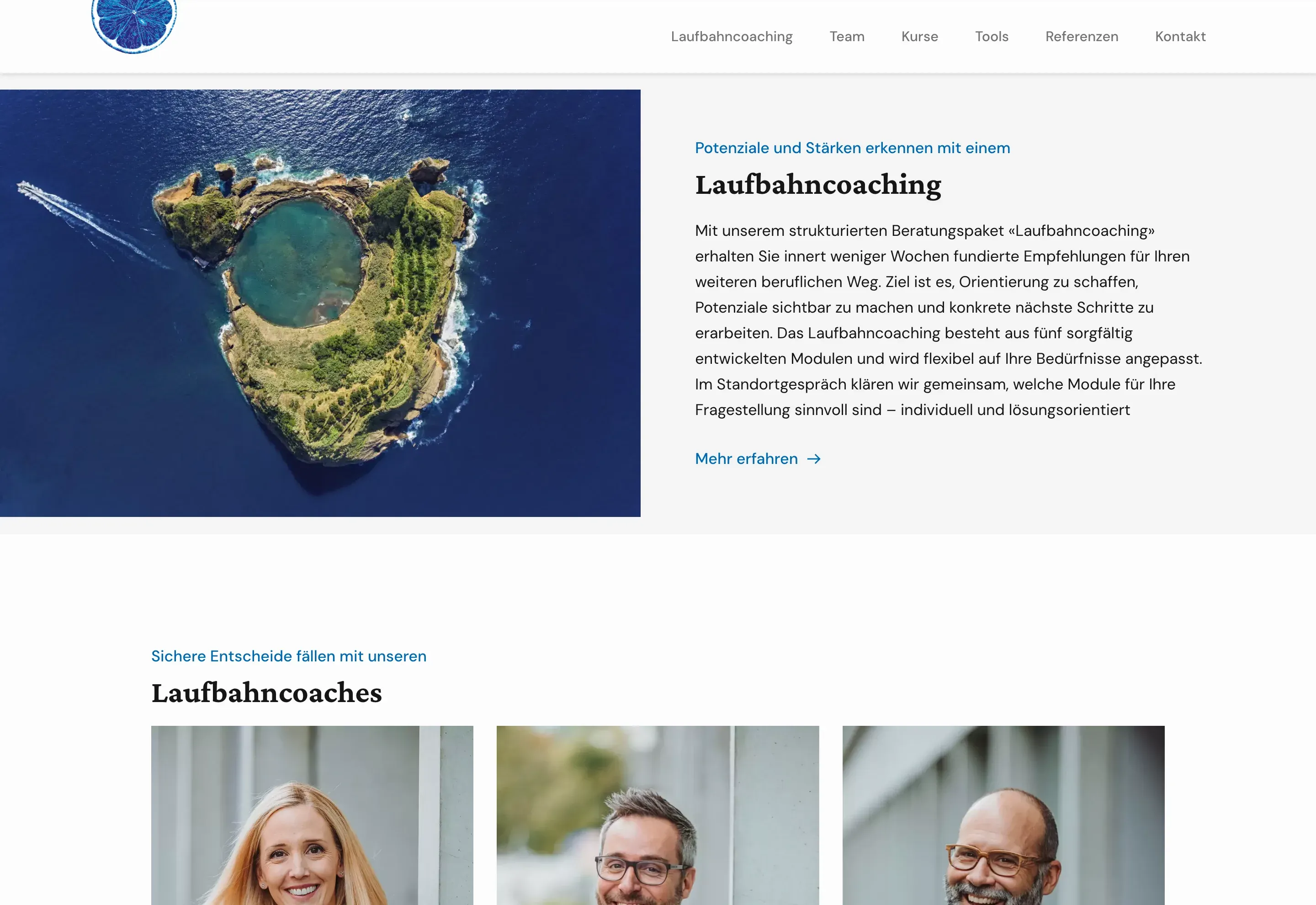 Abschnitt zum Beratungsangebot auf der Startseite