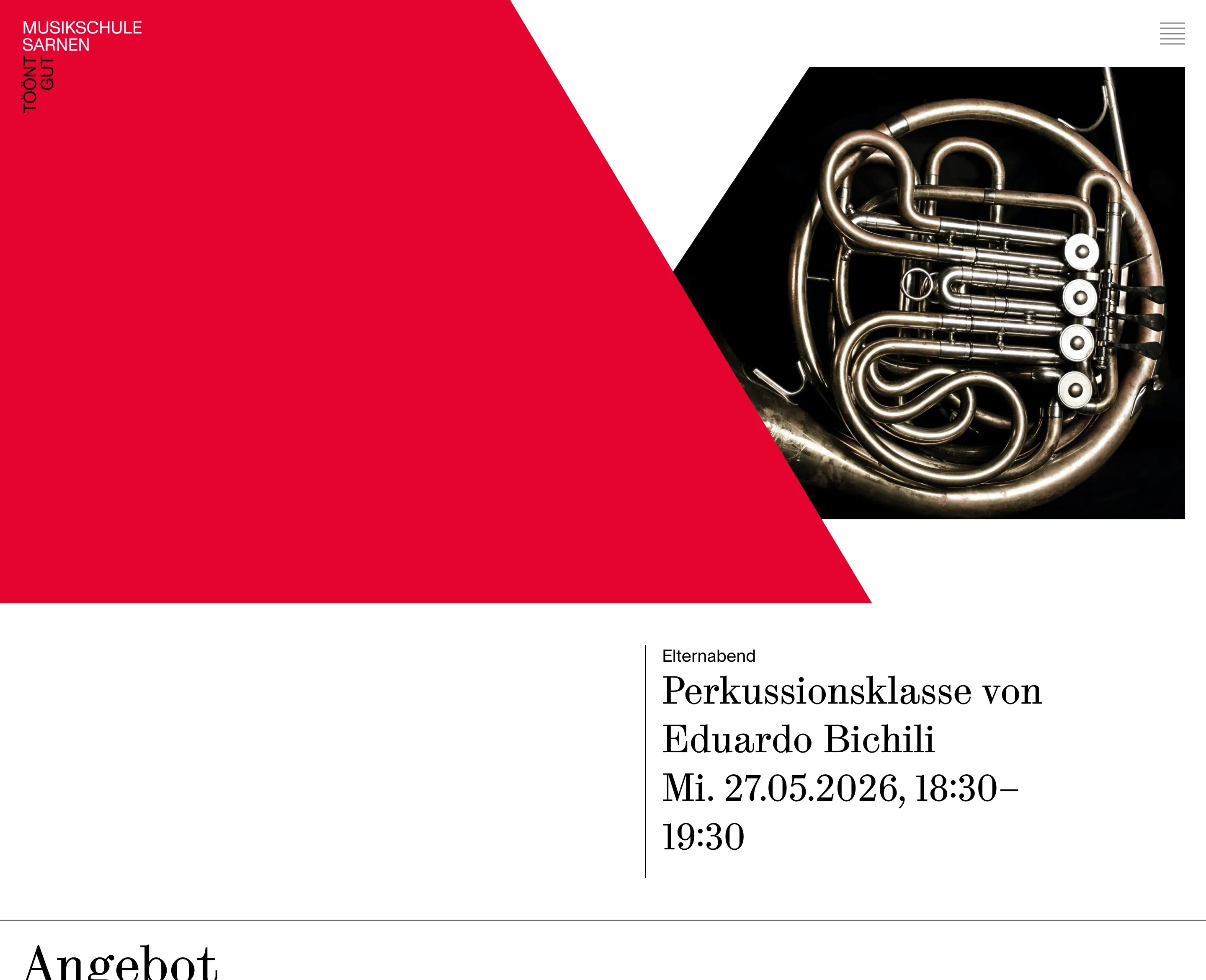 Screenshot von der Website Musikschule Sarnen