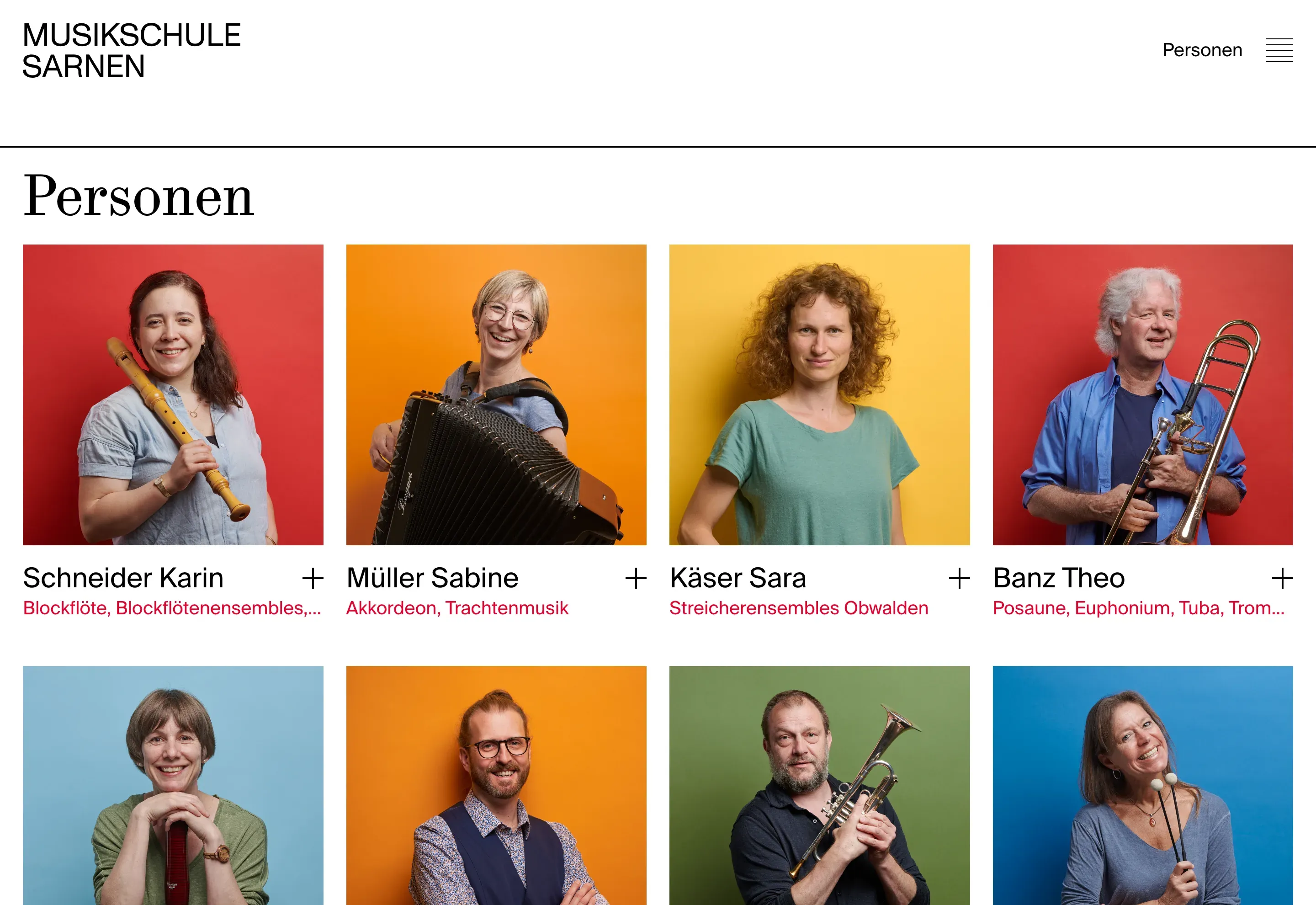 Personenseite mit den Lehrpersonen der Musikschule
