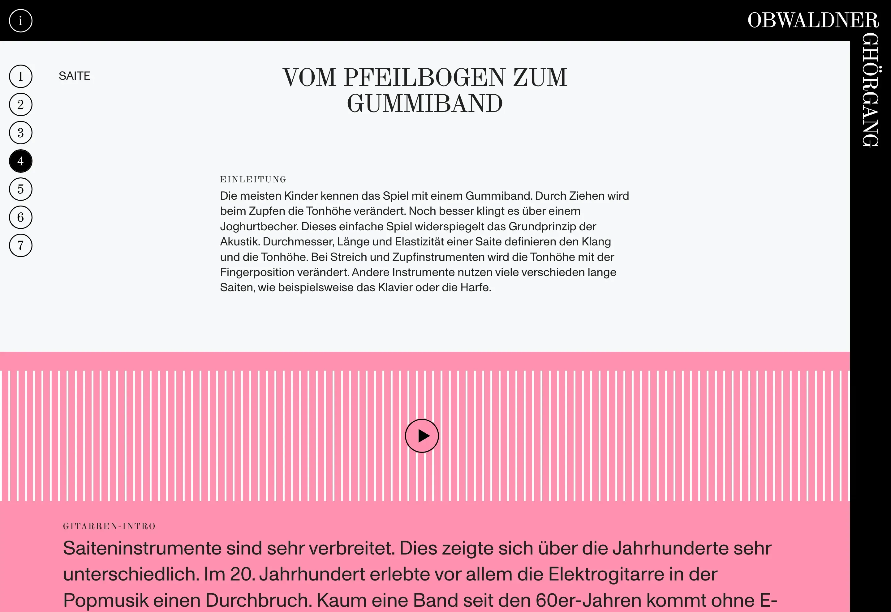 Posten «Saite» rund um die Saiteninstrumente mit Einführung und Klangbeispiel
