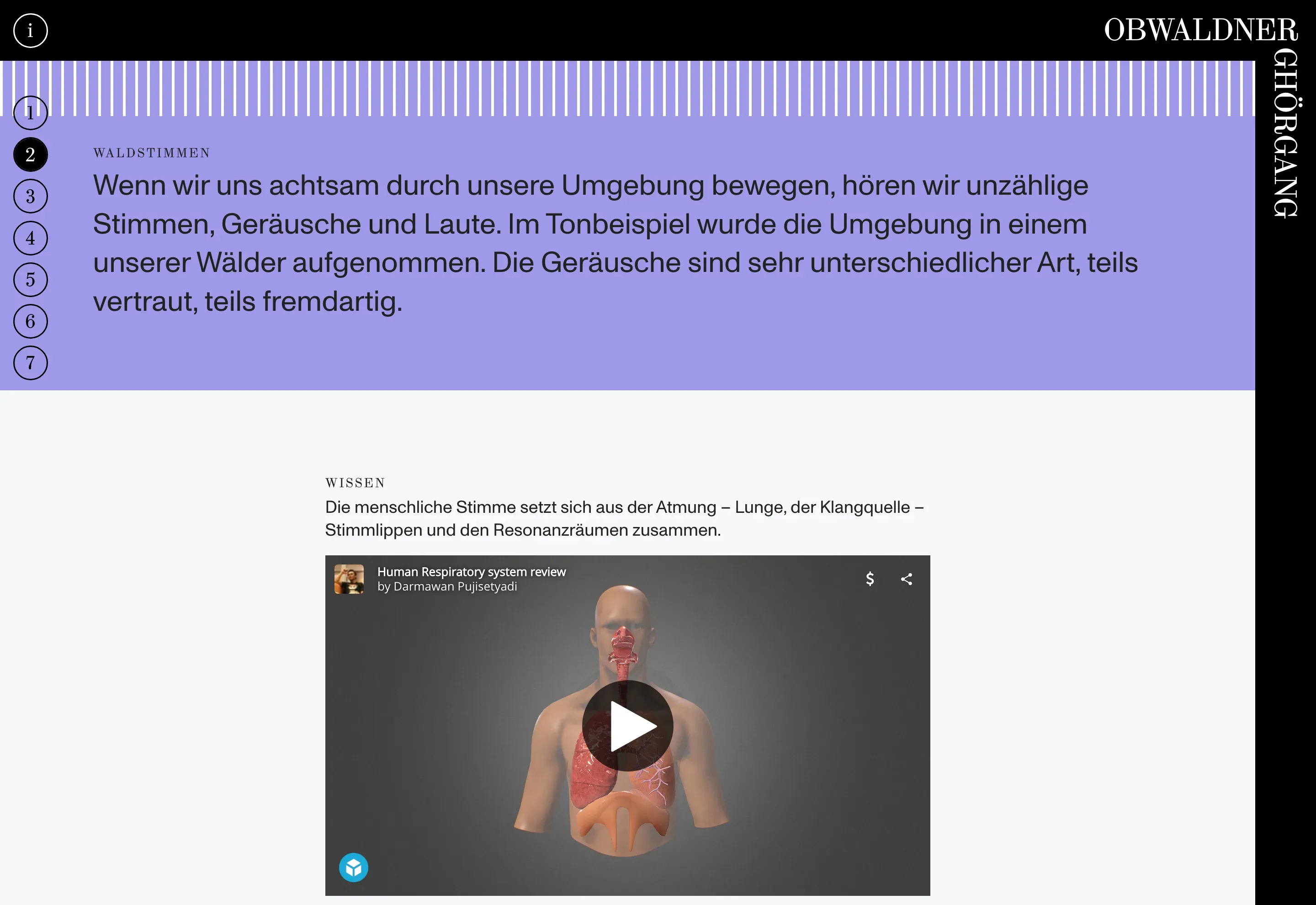 Posten «Stimme» mit interaktivem 3D-Modell des menschlichen Stimmapparats