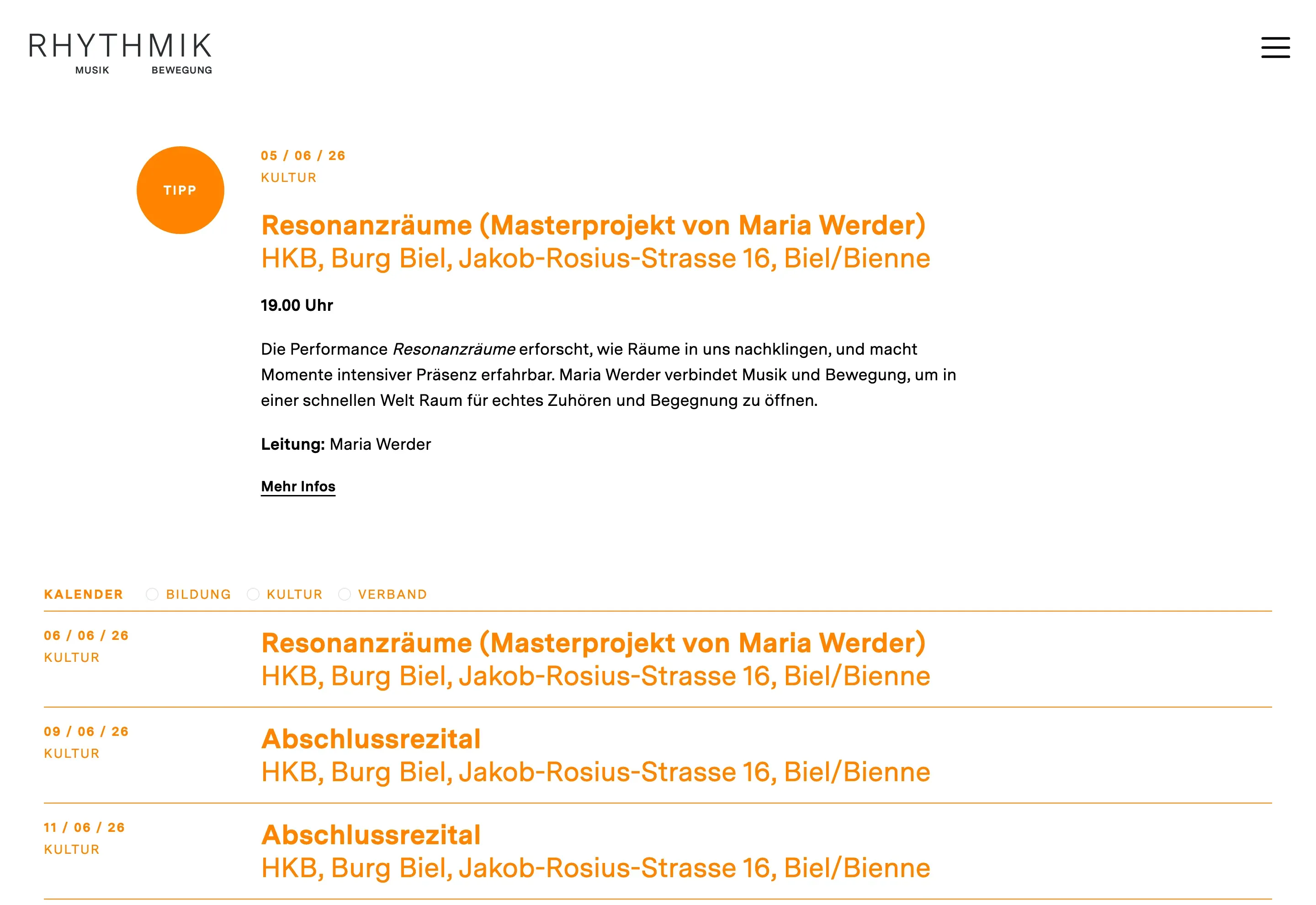 Veranstaltungskalender des Verbands
